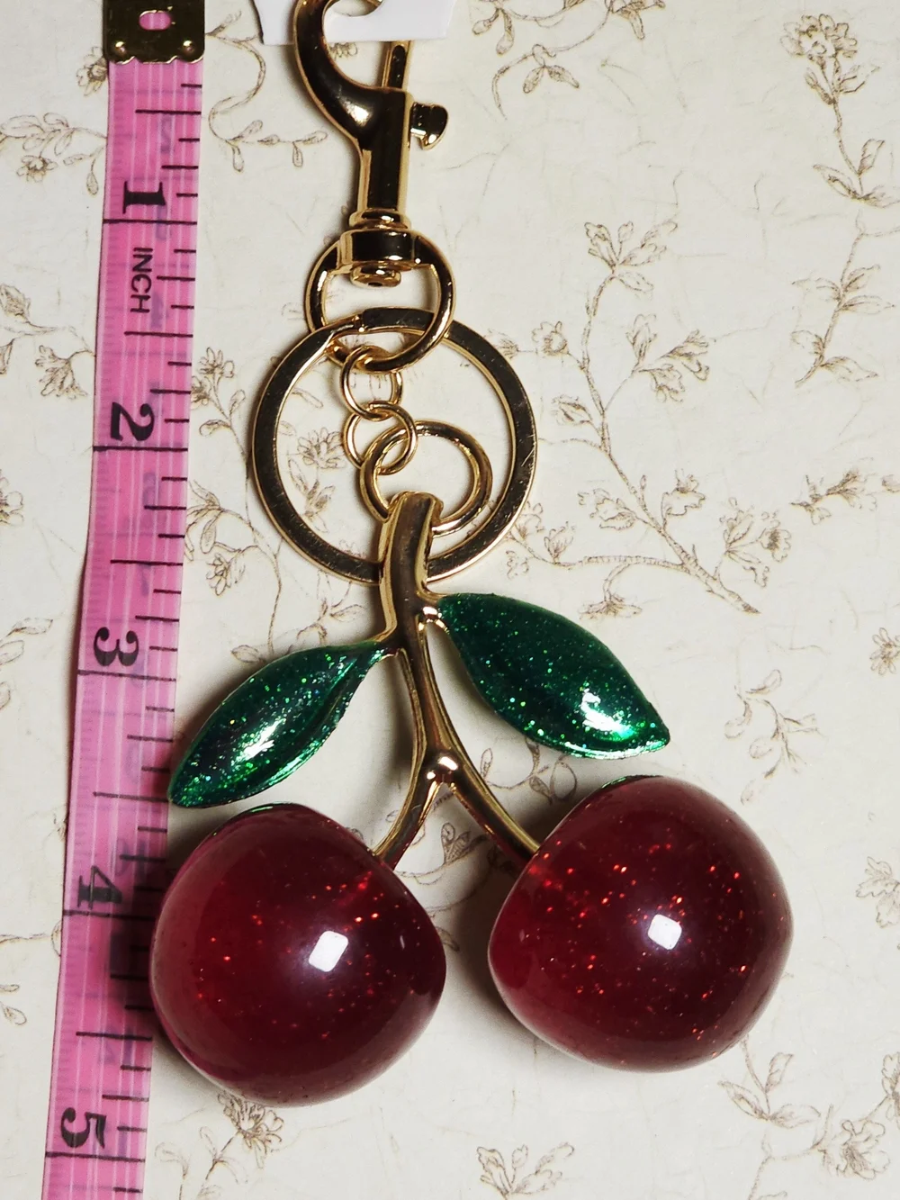 🍒NWT Crystal Glitter Cherry Bag Charm & Keychain - Juicy Red & Green